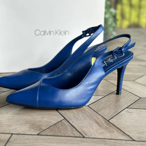 Calvin Klein Women's Royal Blue Gwenith Shiny Nappa Slingback Heels - Picture 10 of 14